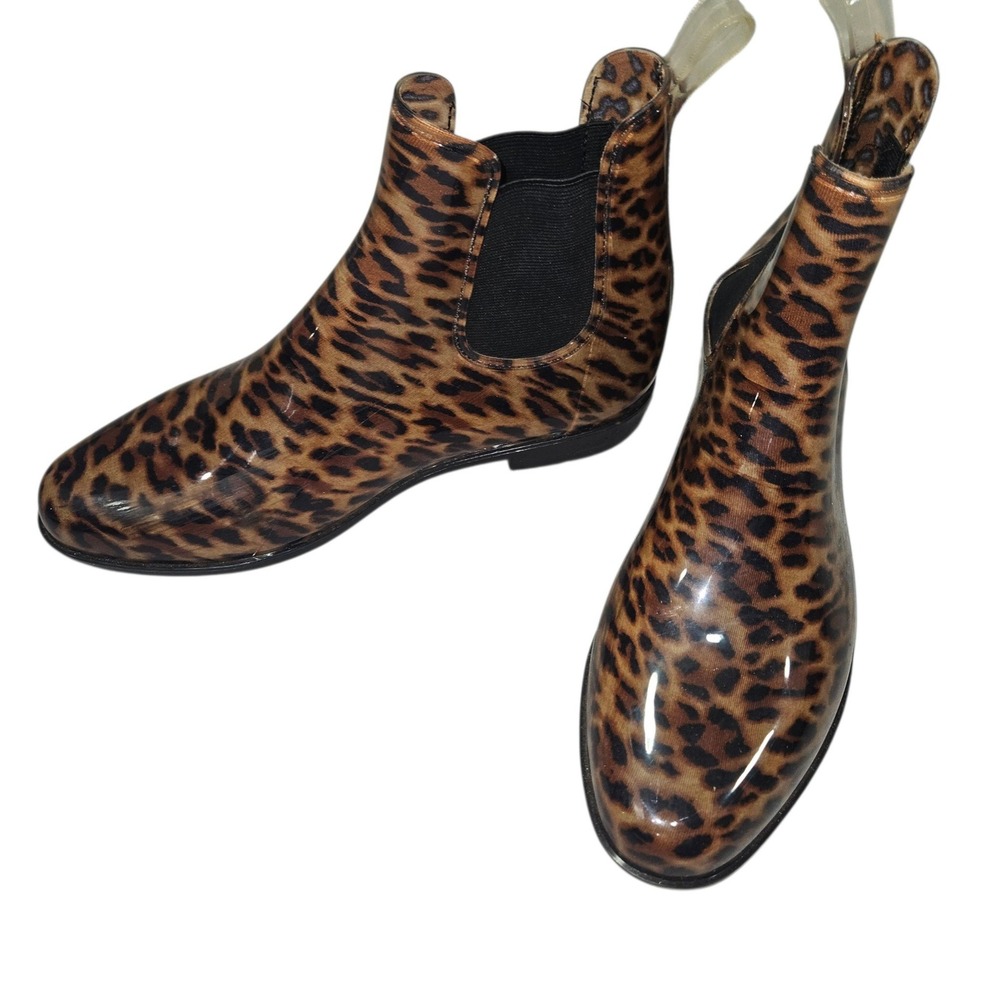 A New Day Chelsea Rain Boot Leopard Print Ankle Boot Brown Sz 11